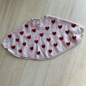 ZARA 12/18 pink knit poncho with hearts